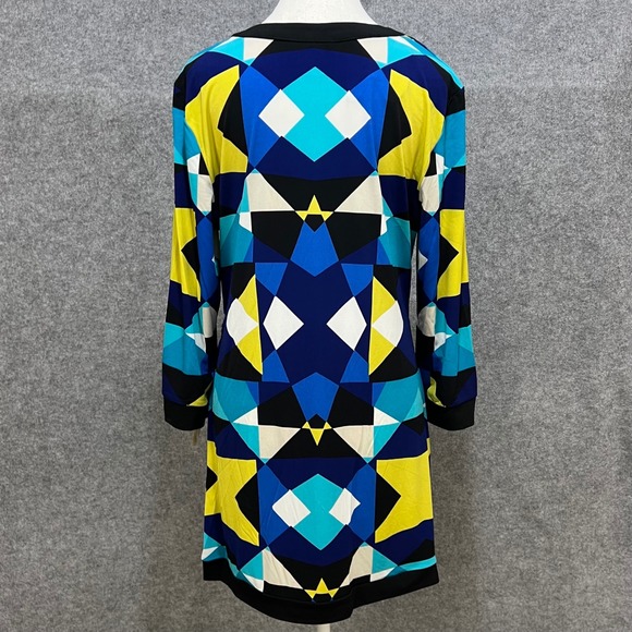 Valerie Stevens Geometric Print Long Sleeve Tunic Dress Blue Yellow Black Large - Picture 3 of 7